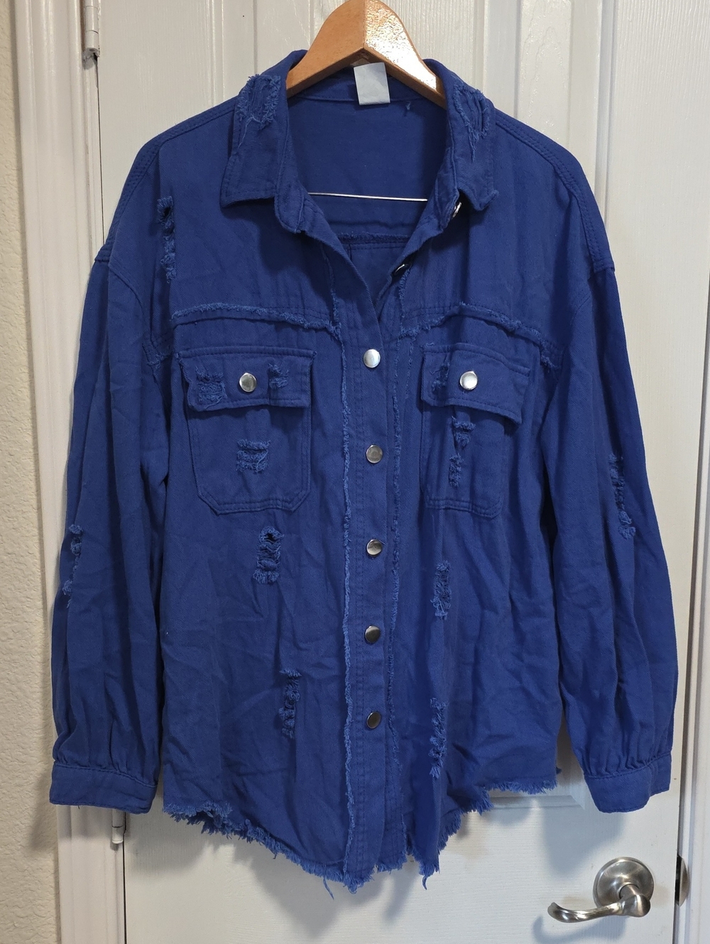 Jeans Blue Distressed Button-Front Women's Jacket XL